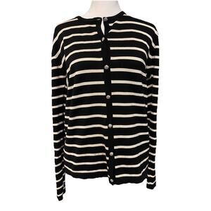 Lauren Ralph Lauren Silk Blend Black And White Striped Cardigan Old Money XL